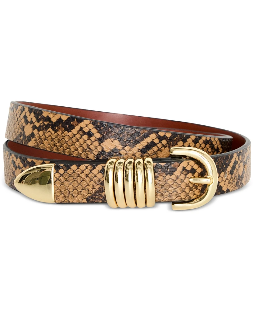 Good American Women's Slim Five-Ring Snake-Print Faux-Leather Belt