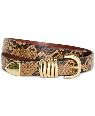 Good American Women's Slim Five-Ring Snake-Print Faux-Leather Belt