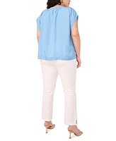 Vince Camuto Plus Shirred Split-Neck Peasant Top