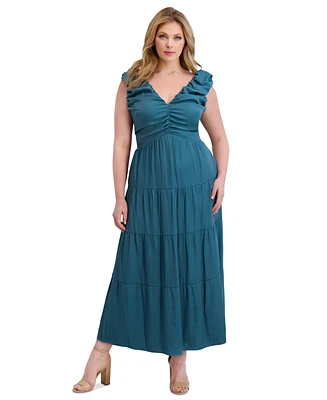 Siena Plus V-Neck Sleeveless Tiered Maxi Dress