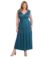 Siena Plus V-Neck Sleeveless Tiered Maxi Dress