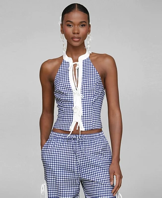 Avec Les Filles Women's Mandarin-Collar Halter Top