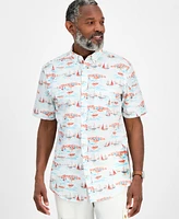 Club Room Men's Short Sleeve Sailboat Scene Print Button-Down Shirt, Exclusively at Macy's