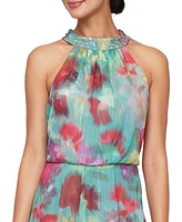 Sl Fashions Women's Floral Tiered Halter-Neck Tea Dress
