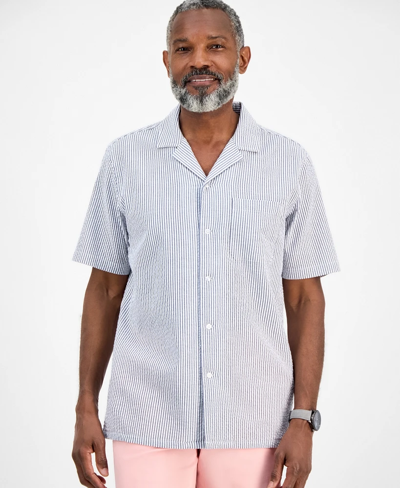 Club Room Men's Short Sleeve Striped Seersucker Button-Front Camp Shirt, Exclusively at Macy's