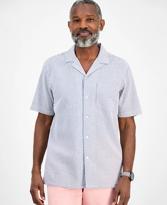 Club Room Men's Short Sleeve Striped Seersucker Button-Front Camp Shirt, Exclusively at Macy's