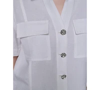 Karl Lagerfeld Paris Women's Cropped Short-Sleeve Shirt