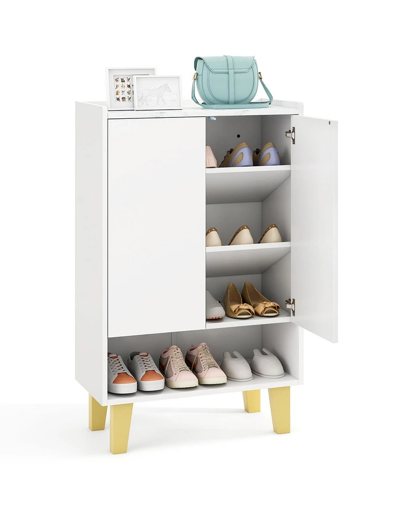 5-Tier Shoe Cabinet with Faux Marble Top – Flat Tilting Shelves for Shoes and Accessories Storage