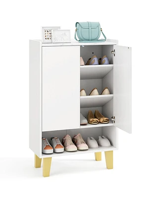 5-Tier Shoe Cabinet with Faux Marble Top – Flat Tilting Shelves for Shoes and Accessories Storage