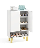 5-Tier Shoe Cabinet with Faux Marble Top – Flat Tilting Shelves for Shoes and Accessories Storage