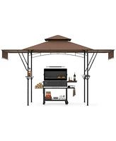 Grill Gazebo with Dual Side Awnings and 2 Shelves Adjustable Shadow