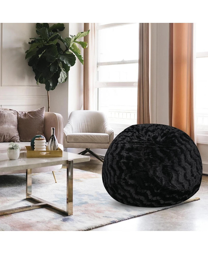 5ft Faux Fur Bean Bag Chair for Adults and Kids with Washable Cover Shredded Memory Foam Large Comfy Lounger Bedroom Living Room or Dorm-The Pop H