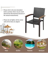 Set of 2 Outdoor Patio Pe Rattan Dining Chairs Armrest Stackable Garden