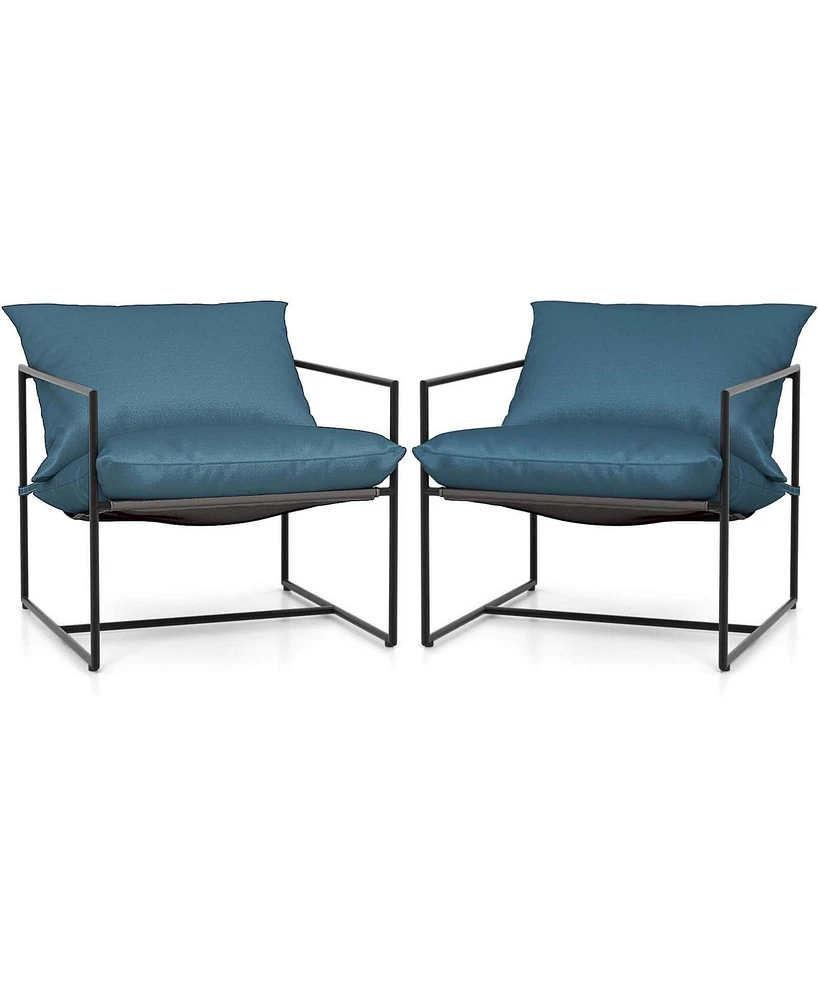 2PCS Sling Accent Chairs Metal Framed Armchairs with Removable Sponge Cushions