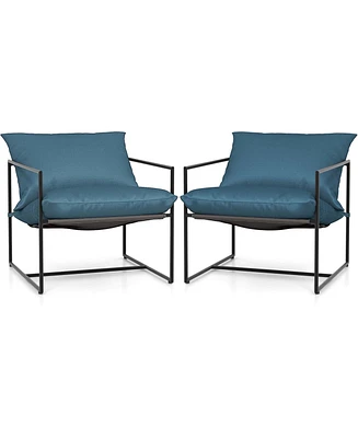 2PCS Sling Accent Chairs Metal Framed Armchairs with Removable Sponge Cushions