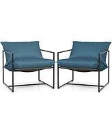 2PCS Sling Accent Chairs Metal Framed Armchairs with Removable Sponge Cushions