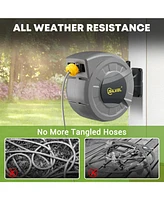 Silvel Retractable Garden Hose Reel, 1/2 x 110 ft Wall Mounted with 10 Pattern Nozzle, Any Length Lock, Slow Return System, 180&#