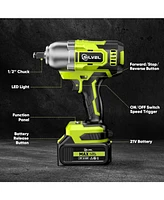 Silvel Cordless Impact Wrench, Max 500N.m Brushless Gun 1/2 inch, 4.0Ah Battery, 6 Sockets