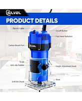 Silvel Wood Router, 800W Wood Routers for Woodworking, 6.5Amp 1.25HP Hand Wood Router Tool, 30000R/Min Compact Edge Trimmer with 15 1/4" Router Bit Se