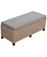 Mondawe 5-Piece Outdoor Sectional Pe Wicker L-Shaped Garden Furniture Set with 2 Extendable Side Tables, Dining Table and Washable Covers