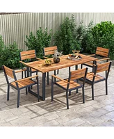 Gymax 7 Piece Patio Dining Set 69'' Rectangle Table w/ 6 Stackable Chairs