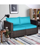 Gymax 4PCS Rattan Corner Sofa Set Patio Outdoor Furniture Set w/ Cushions