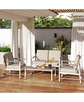 4 Pcs Patio Furniture Set Patio Loveseat Sofa with a Coffee Table 2 Single Couch