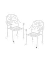 2 Pieces Patio Cast Aluminum Dining Chairs with Armrests