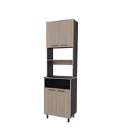 Bullhead City Kitchen Pantry with Open Storage and 4 Doors, White Oak and Wengue