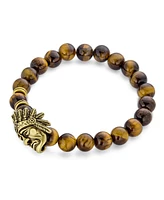 Bling Jewelry Set of 2 Chef Indian Face Natural Howlite Onyx and Tiger Eye Bead Stretch Bracelet