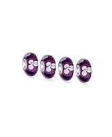 Bling Jewelry Set of 4 White Purple Flower Murano Glass Spacer Charm Bead Sterling Silver Core
