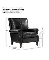 Traditional Raymond Genuine Leather Recliner with Classic Roll-arm