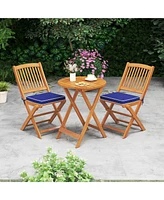 Outdoor Folding Chairs Set of 4 Acacia Wood High-Back Chair with Seat Cushions