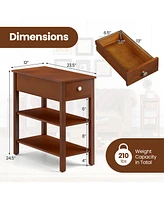 3-Tier Narrow End Table Set of 2 – With Drawer and Storage Shelves for Bedroom or Living Room Organization