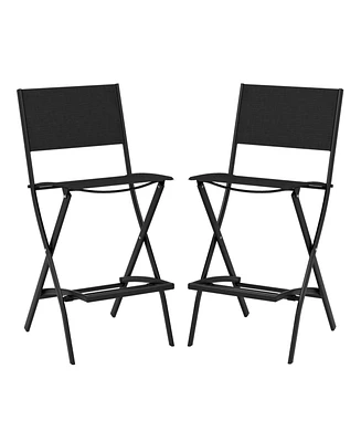 Folding Bar Stools Set of 2 Backrest Humanized Footrest