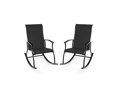 2 Pieces Outdoor Rocking Chairs with Breathable Backrest