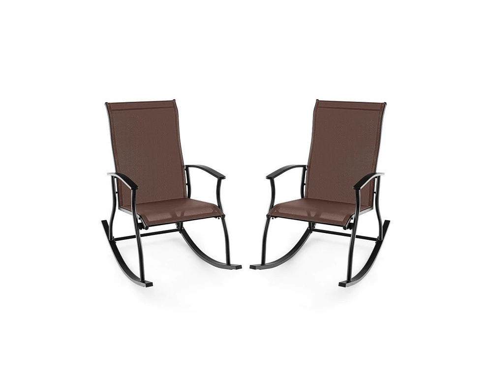 2 Pieces Outdoor Rocking Chairs with Breathable Backrest