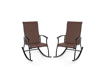 2 Pieces Outdoor Rocking Chairs with Breathable Backrest