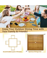 Gymax 5 Pcs Patio Dining Set Acacia Wood Table w/ 1.9'' Umbrella Hole Cushioned Chairs