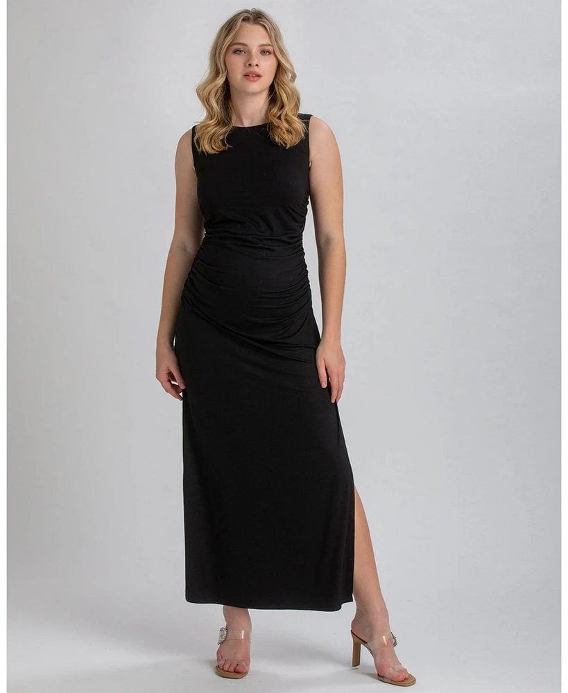 Pietro Brunelli Maternity Sleeveless Side-Ruched Blossom Maxi Split Dress