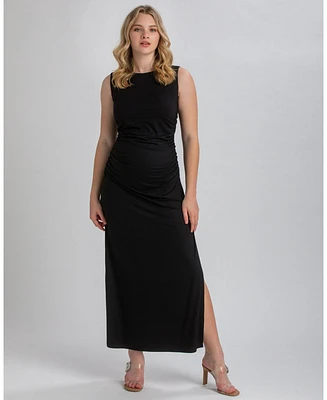 Pietro Brunelli Maternity Sleeveless Side-Ruched Blossom Maxi Split Dress