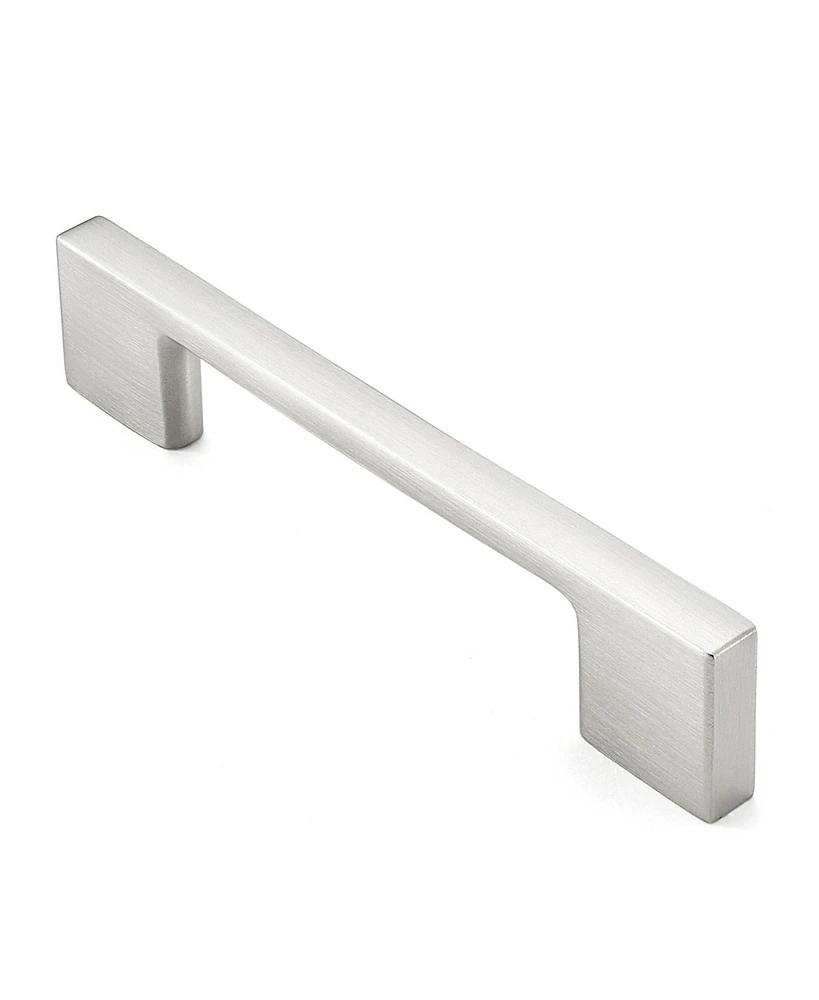 Cauldham 5 Pack Solid Kitchen Cabinet Pulls Handles (3-5/8" Hole Centers) - Modern Thin Profile Drawer/Door Hardware - Style M255 - Satin Nickel