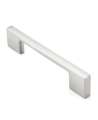 Cauldham 5 Pack Solid Kitchen Cabinet Pulls Handles (3-5/8" Hole Centers) - Modern Thin Profile Drawer/Door Hardware - Style M255 - Satin Nickel