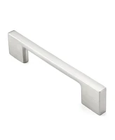 Cauldham 5 Pack Solid Kitchen Cabinet Pulls Handles (3-5/8" Hole Centers) - Modern Thin Profile Drawer/Door Hardware - Style M255 - Satin Nickel