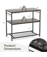 3-Shelf Kitchen Island with Wine Glass Holders and 10 Hooks – Versatile Storage Cart with Built-In Wine Glass and Hook Storage