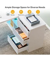 Tribesigns L-Shaped Executive Office Desk, Computer Desk with 3 Drawers, Modern Corner Home Office Executive Desk with Led Lights and 2 Storage Shelve