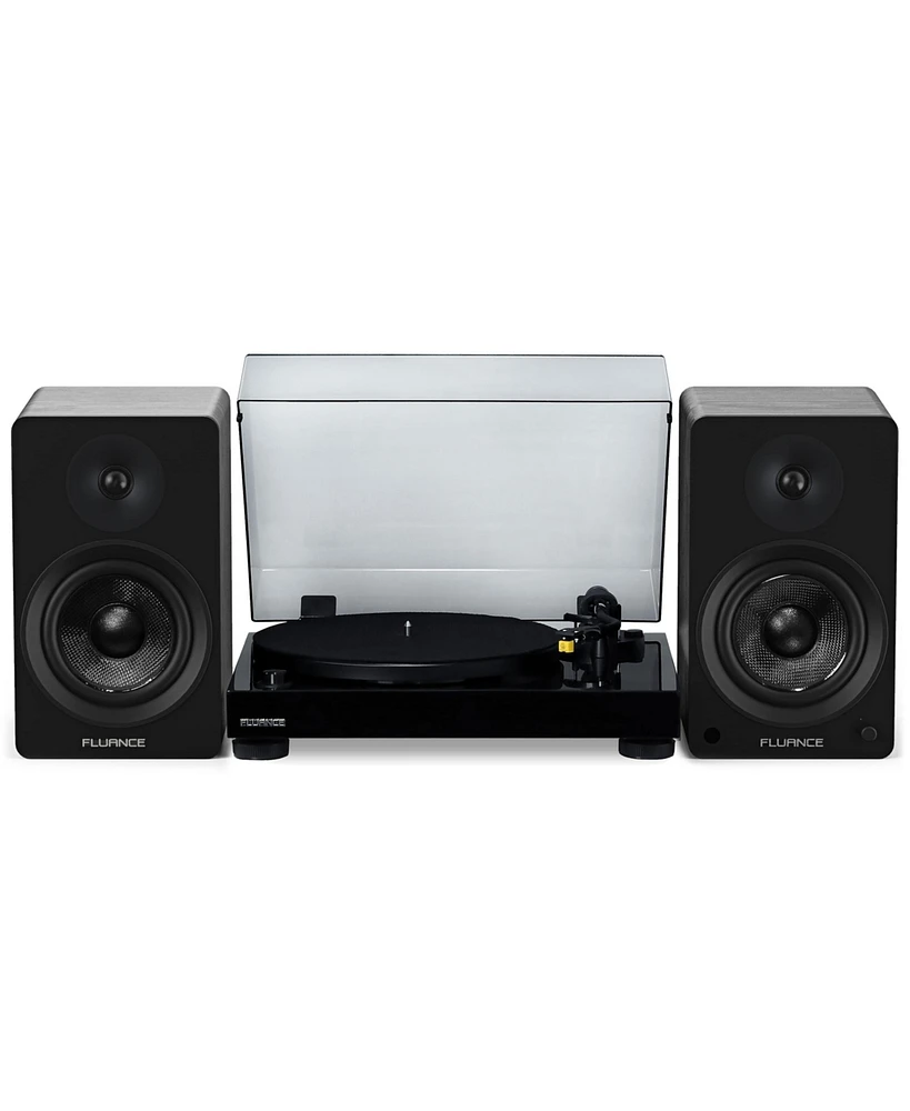Fluance RT80 Classic High Fidelity Vinyl Turntable with Ai61 Powered 6.5" Stereo Bookshelf Speakers, Diamond Stylus, Belt Drive, Built-in Preamp, 90W