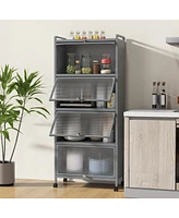 5-Tier Kitchen Baker's Rack with Flip-Up Pc Doors – Microwave Stand with Storage Shelves & Cabinet