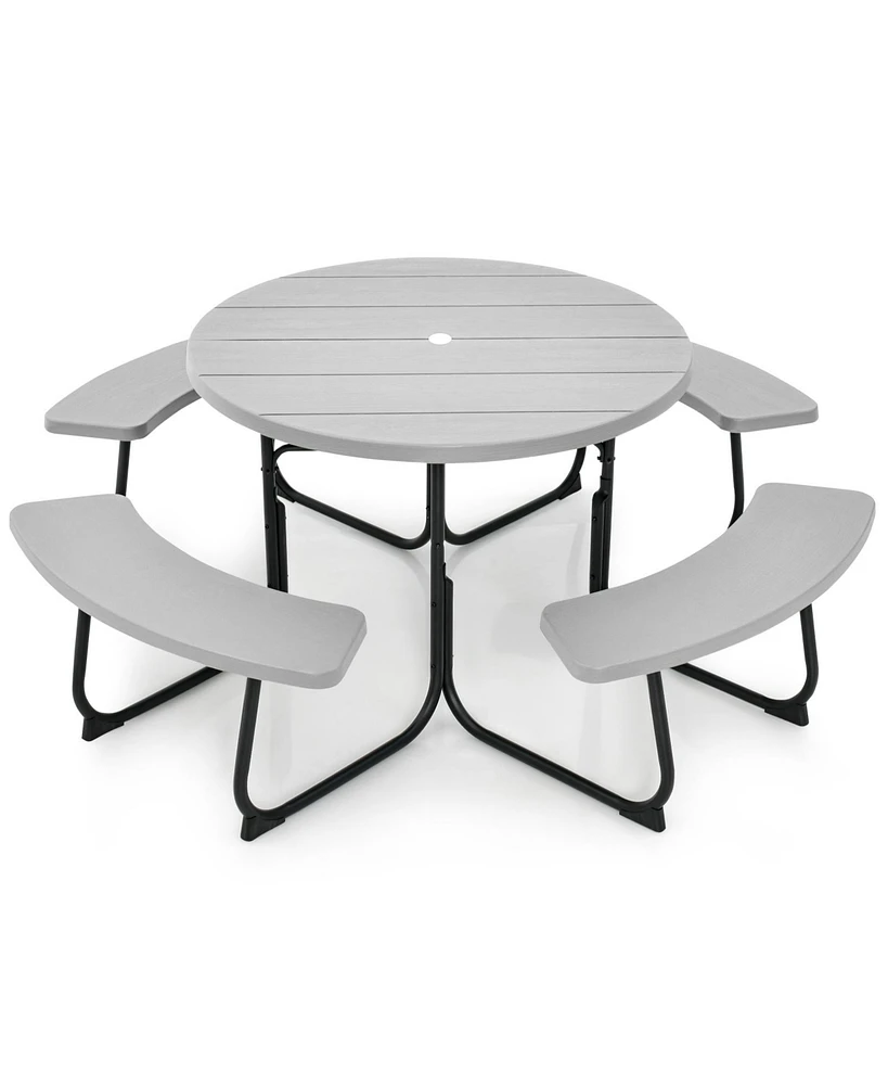 8-Person Outdoor Picnic Table and Bench Set with Umbrella Hole