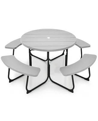 8-Person Outdoor Picnic Table and Bench Set with Umbrella Hole